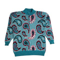 Label Vintage 90's Blue Paisley 1/4  Button Jumper UK Women's Size 14