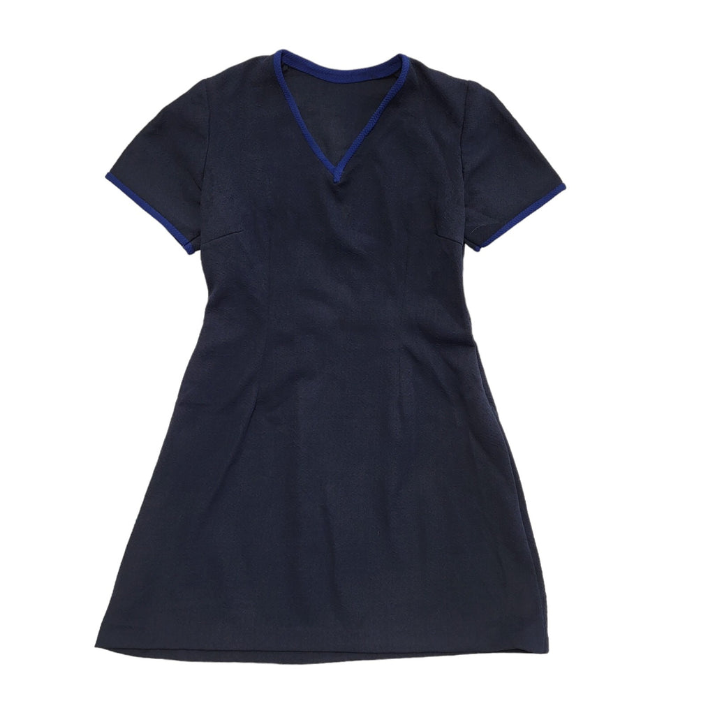 70s Vintage Navy Blue V-Neck Short Sleeve Mini Dress Women's 10