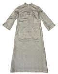 70s Vintage Beige & Silver Stitched Paisley Maxi Dress Women's Size 14
