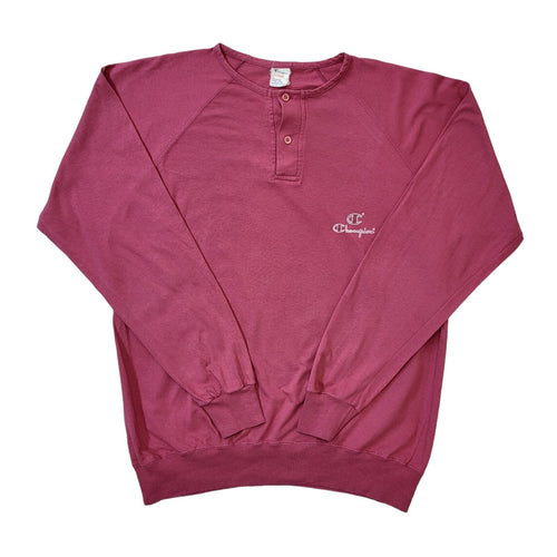 90s Vintage Champion Pink 1/4 Button Sweatshirt Jumper Men's Size Large