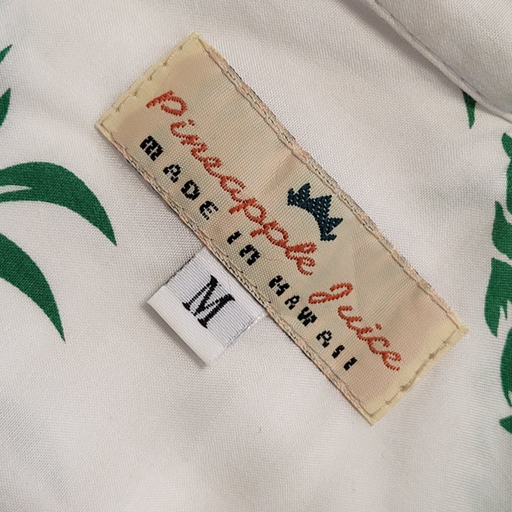 Pineapple Juice Vintage 80's  Green White Hawaiian Shirt Mens UK XL (USA M)