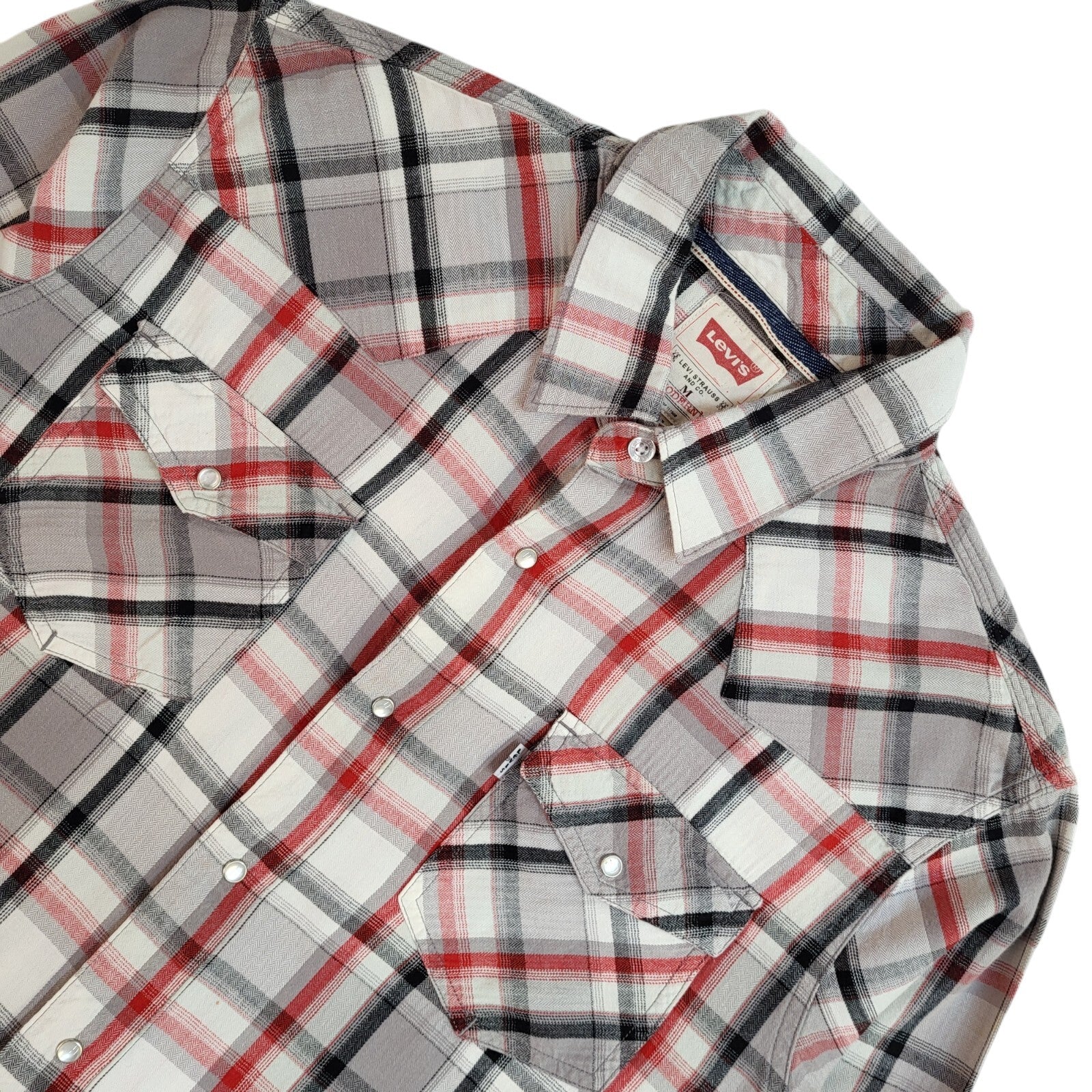 Levi's Grey,Red & Black Western Checked 90s Long Sleeve Shirt Men's Size M