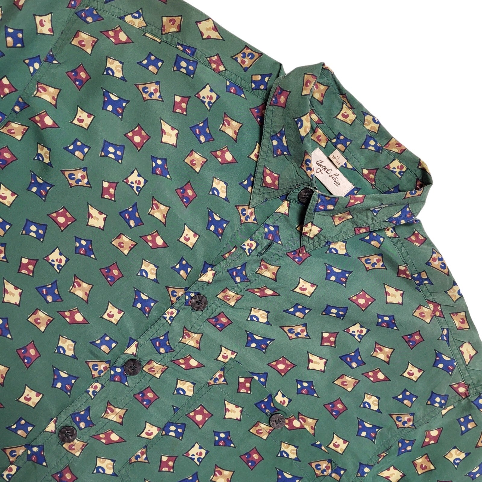 Angelo Litrico 90s Vintage Green Retro Abstract Silk Shirt Men's Size M