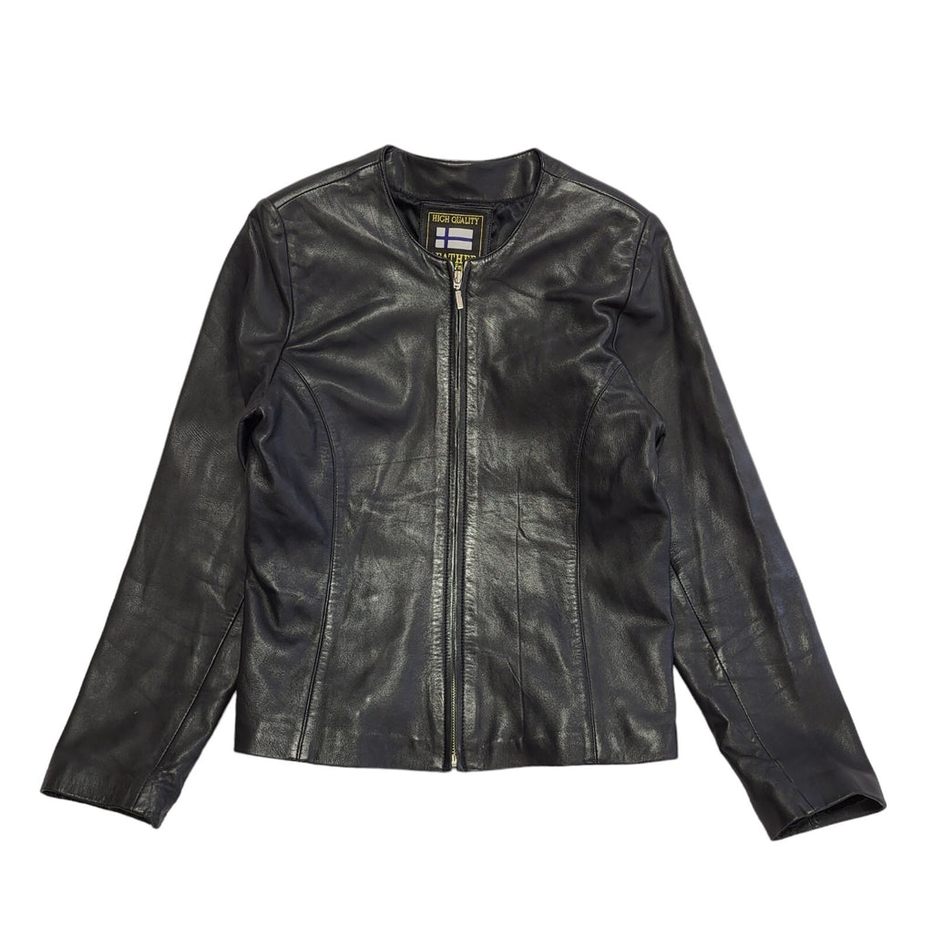 Real Leather Black 90s Vintage Zipped Leather Jacket Uk Women's Size 12
