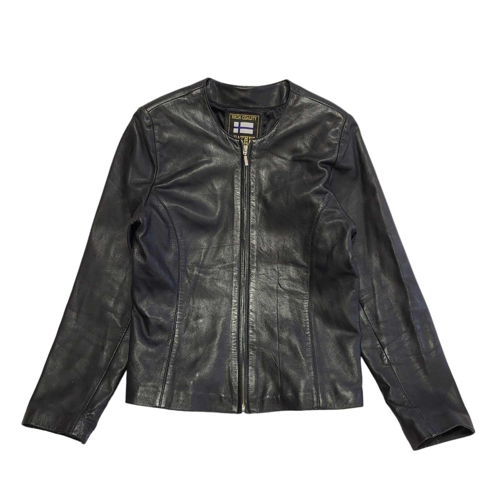 Real Leather Black 90s Vintage Zipped Leather Jacket Uk Women's Size 12