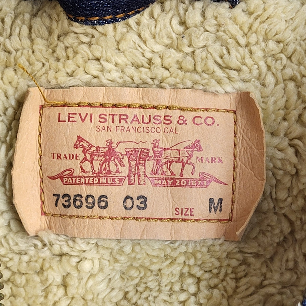 Levi's Denim Fleece Lined Jacket Y2k Blue Cropped UK Women's Size M