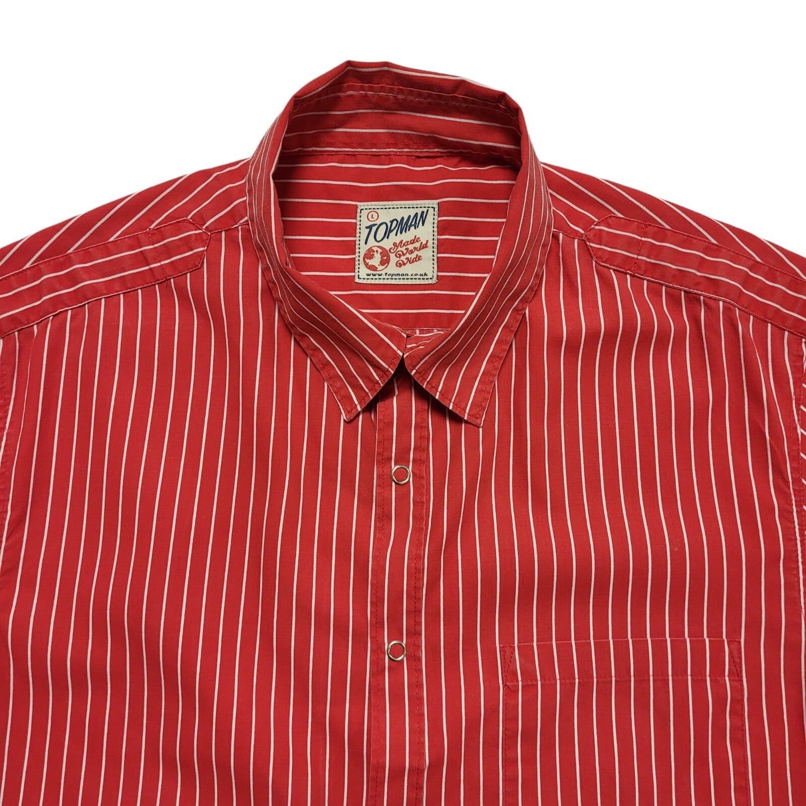 Topman Vintage Y2K Red & White Striped Short Sleeve Snap Button Shirt Mens UK L