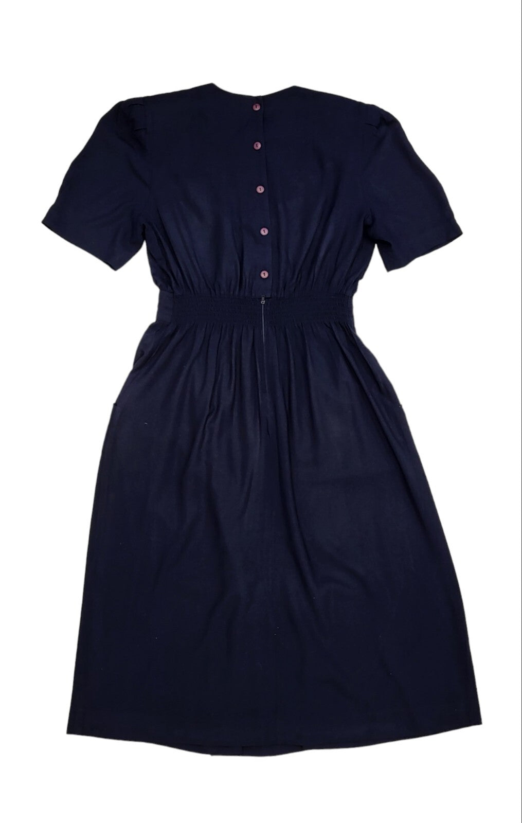 80s Vintage Karin Stevens Navy Lace Trim Dress Women's Size M