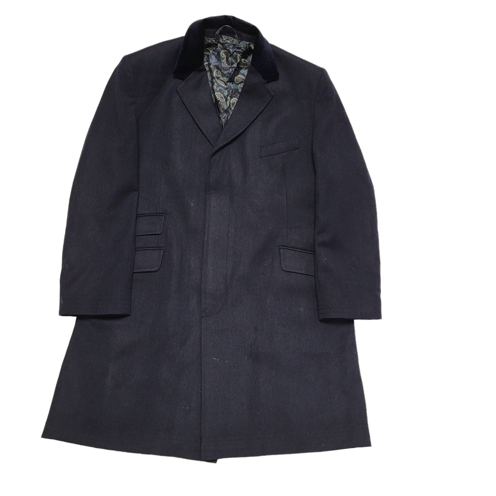 Vintage Full Monty  90s Dark Blue Wool Button Overcoat Men's Size Medium