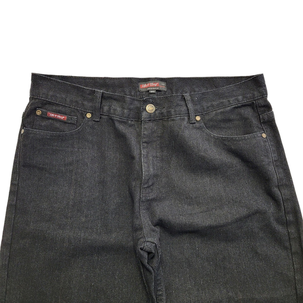 Life Of Glory Black Y2k Straight Denim Jeans Uk Men's Size XL W36 L33
