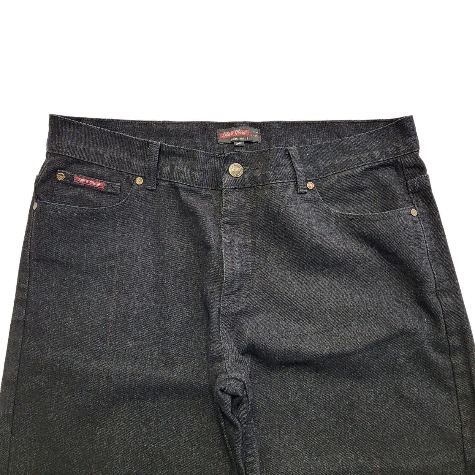 Life Of Glory Black Y2k Straight Denim Jeans Uk Men's Size XL W36 L33