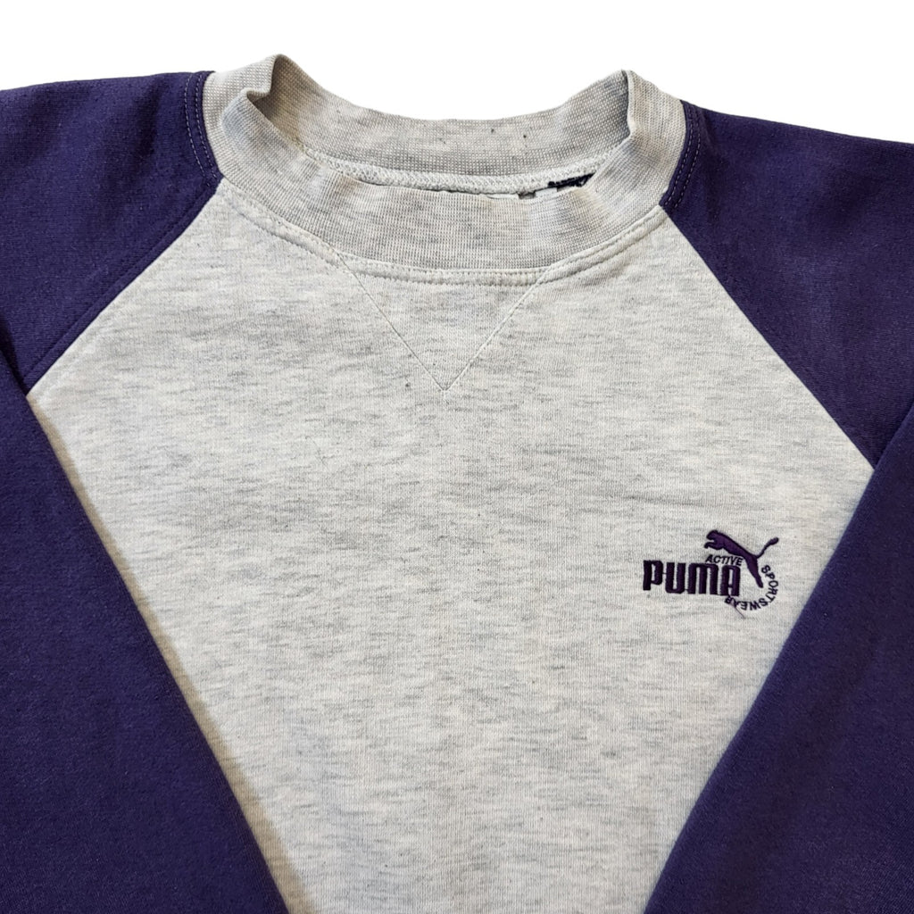Puma 90s Vintage Grey & Purple Crew Neck Sweatshirt Men's Size XL