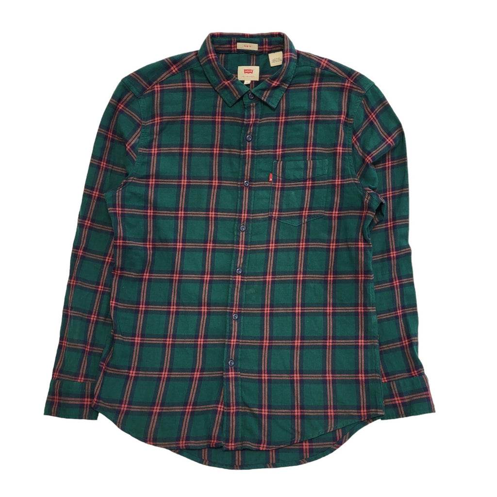 Levi's Vintage Y2K Green & Red Check Slim Fit Long Sleeve Shirt Mens UK M