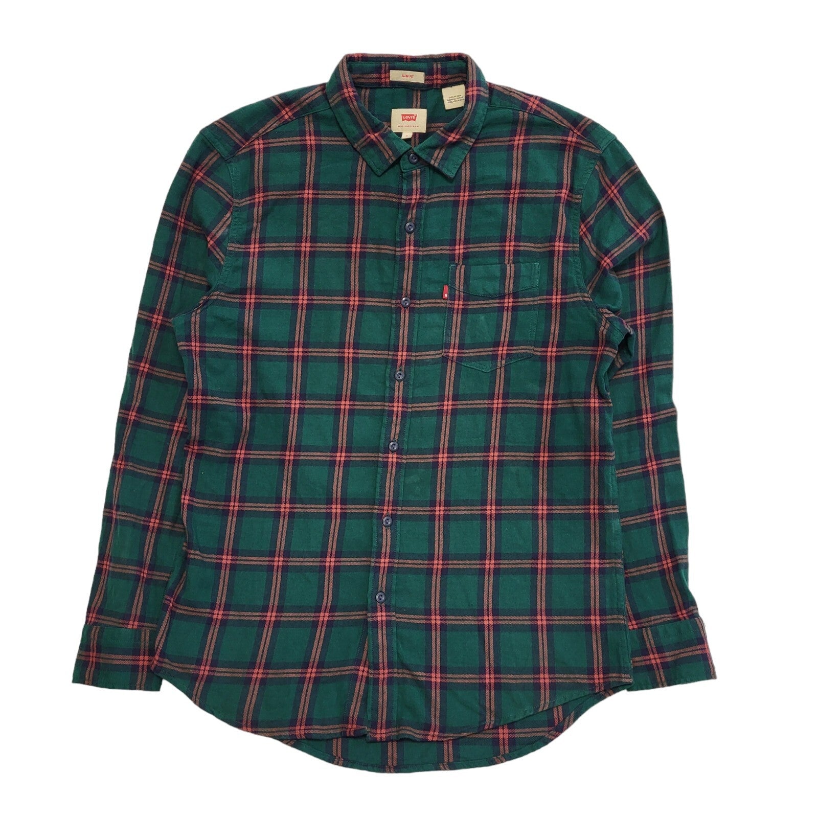 Levi's Vintage Y2K Green & Red Check Slim Fit Long Sleeve Shirt Mens UK M