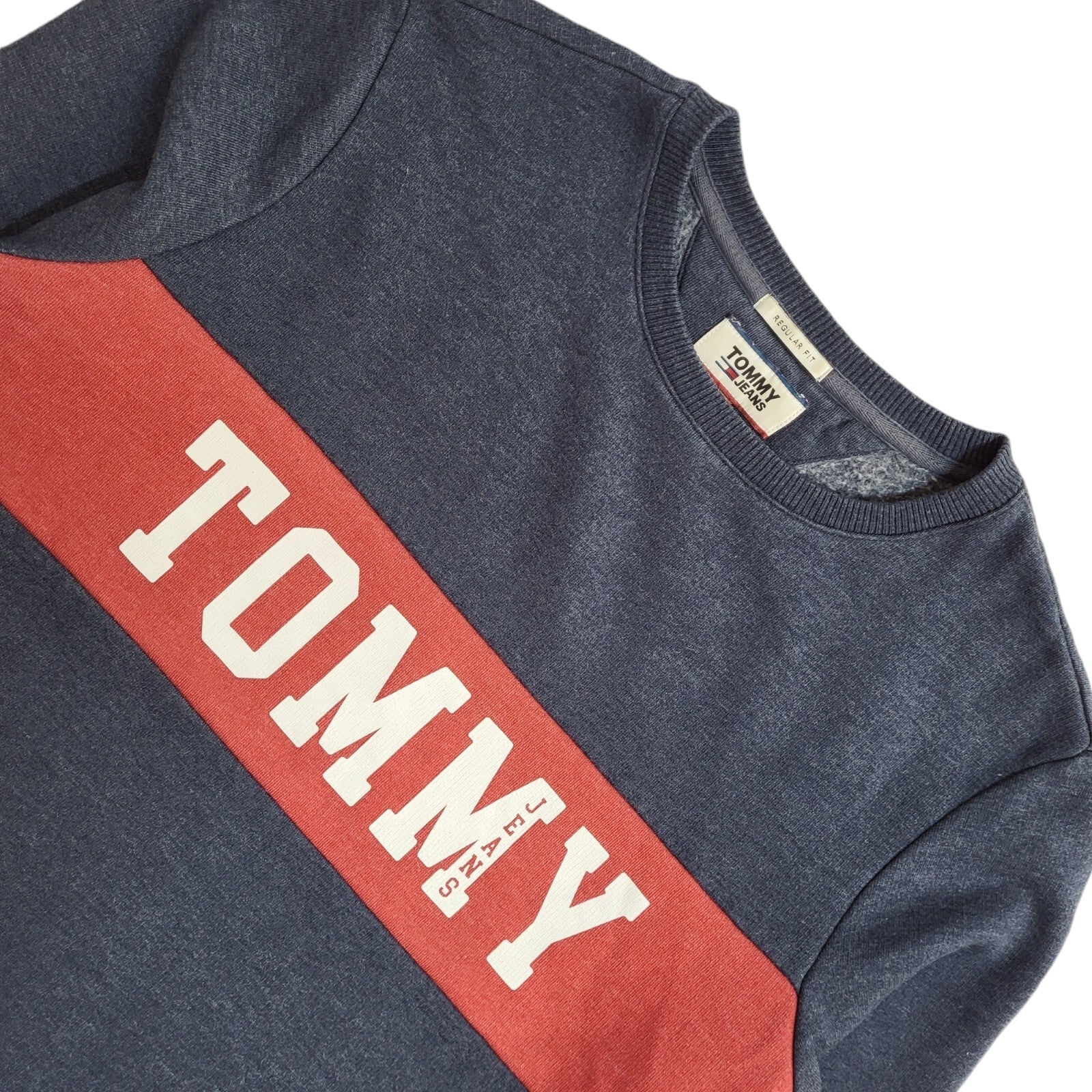 Tommy Hilfiger Sweatshirt Blue & Red Crew Neck 90's UK Men's Size M