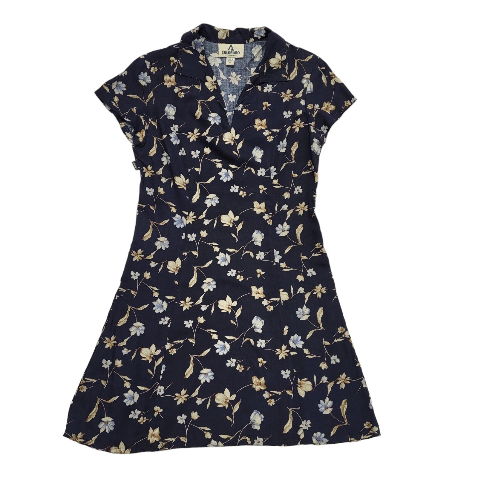 Colorado Vintage 80's Blue Floral Short A-Line Short Sleeve Dress Womens UK 12