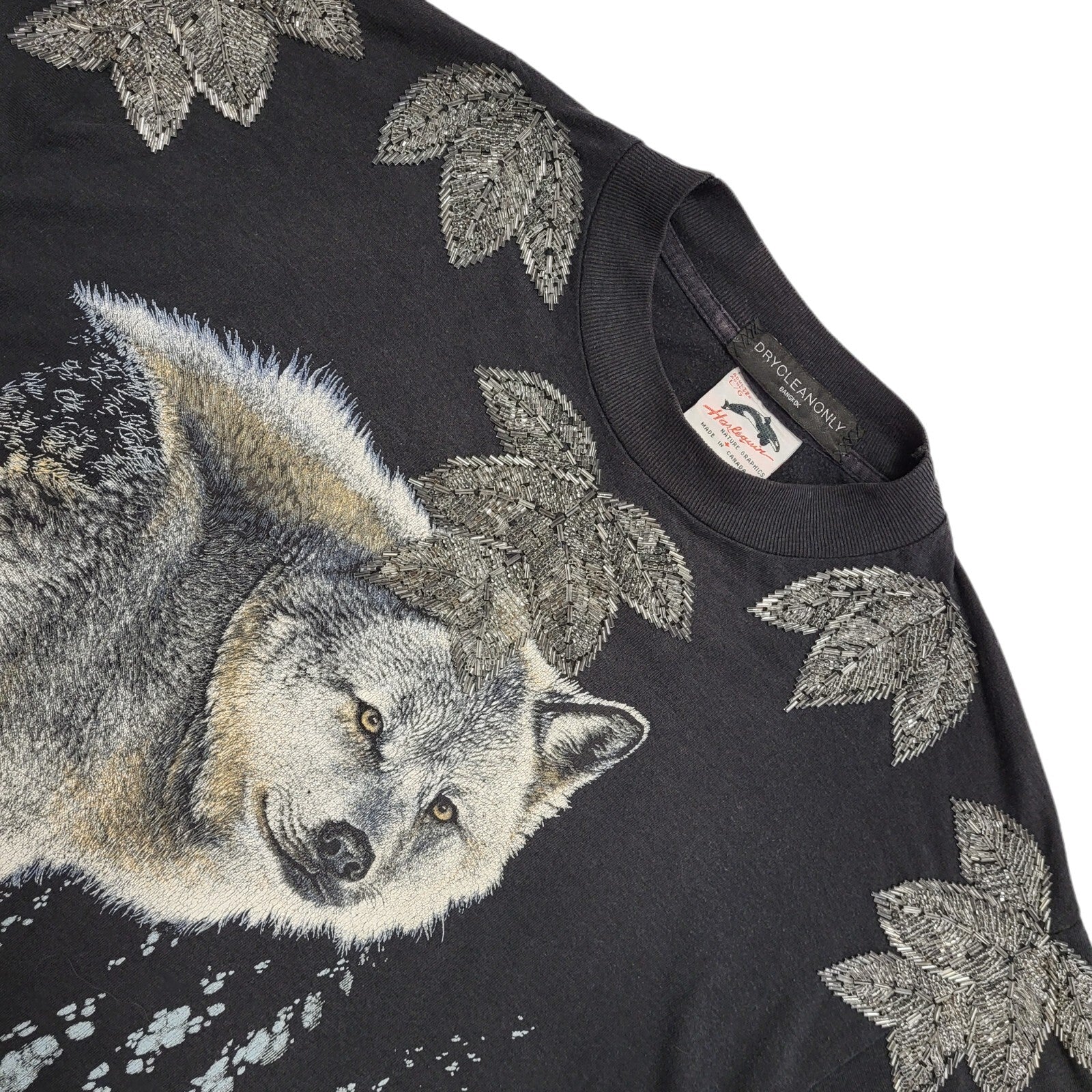 90s Vintage North Bay Canada Black Wolf T-Shirt Uk Women's Size Large