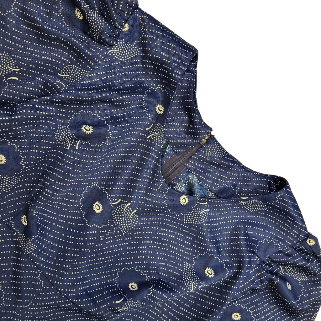 70s Vintage Blue Flower Pattern Mini Dress Women's 10/12