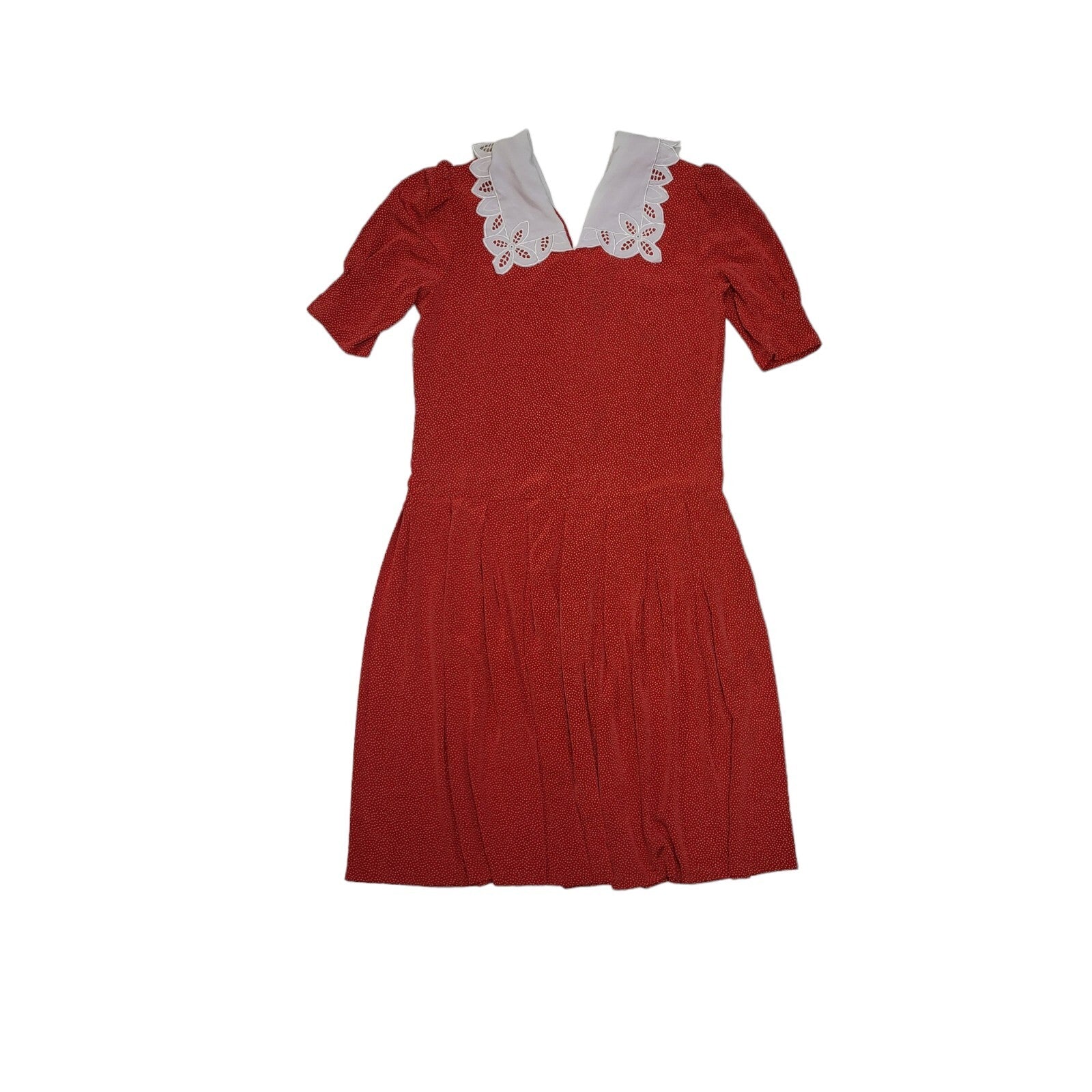 80s Vintage Red & White Polka Dot Prairie Dress Women's 14