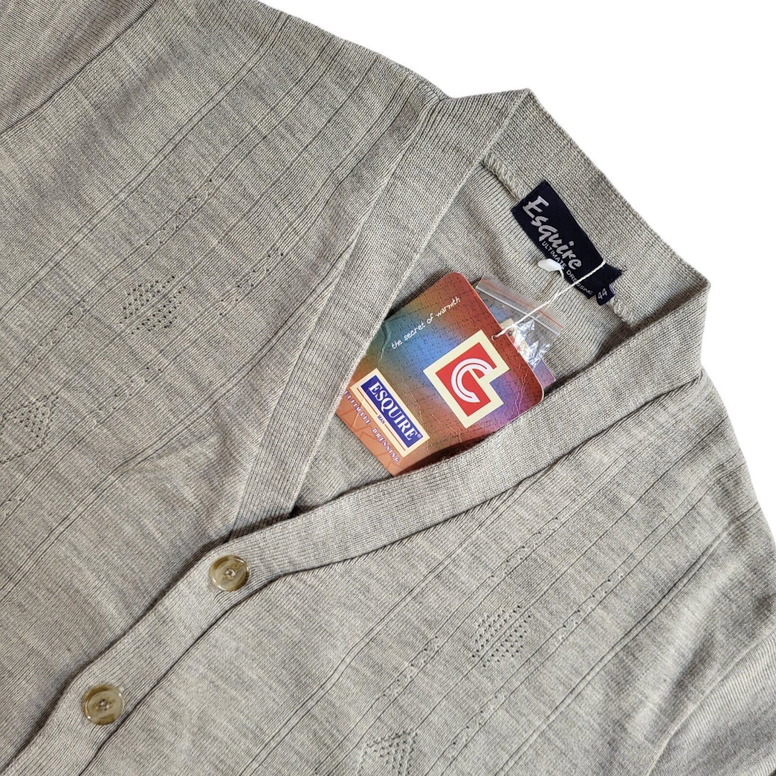 Esquire Vintage Beige Button Cardigan UK Men's Size XL Bnwt