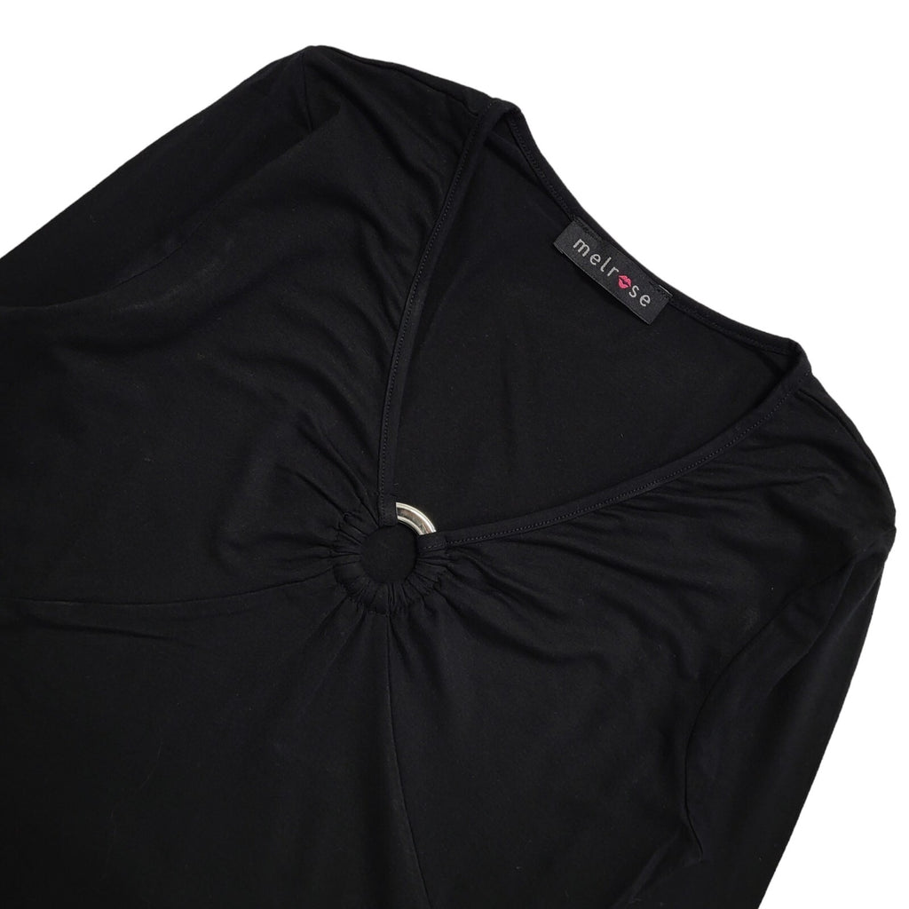 Melrose Vintage Y2K Black Metal Ring Detail Flared Sleeve Top Womens UK Size 10?