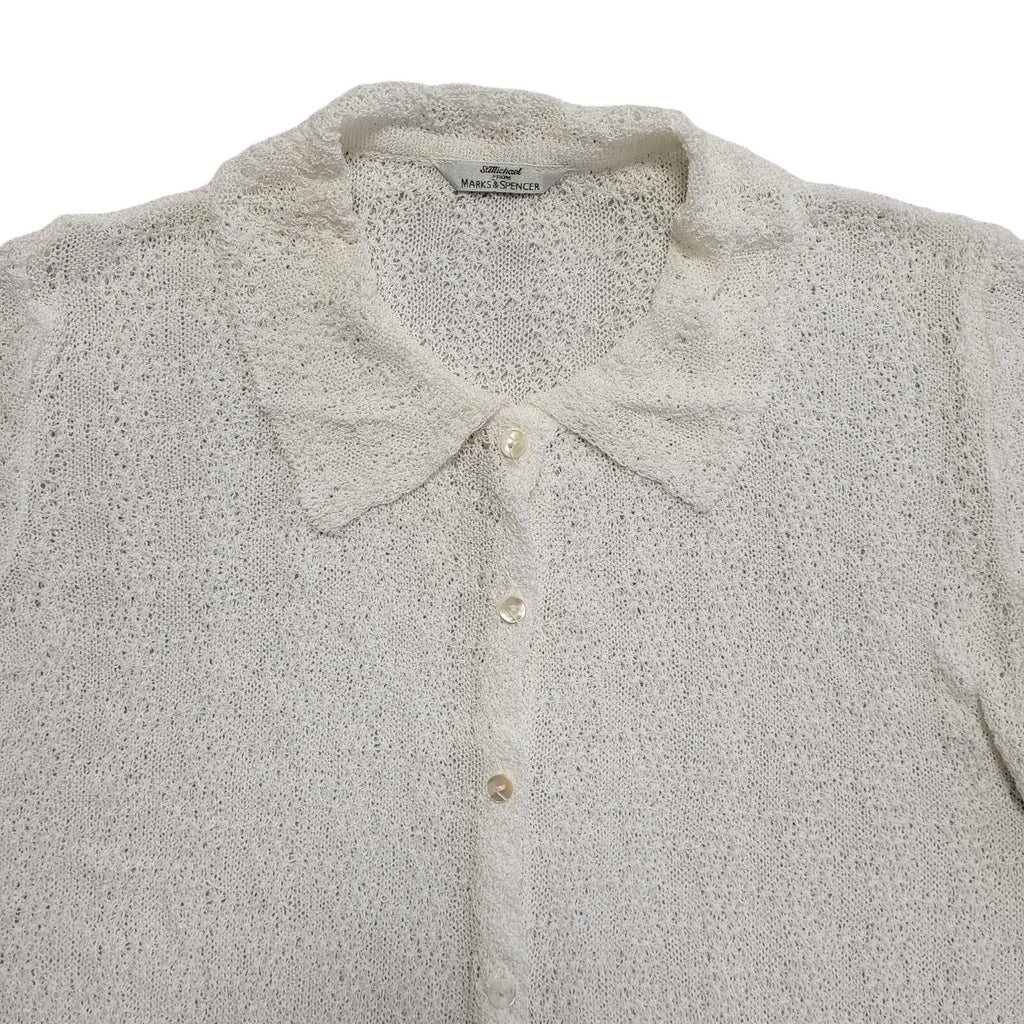 M&S Vintage 90's White Button Collared Cardigan Womens UK 18