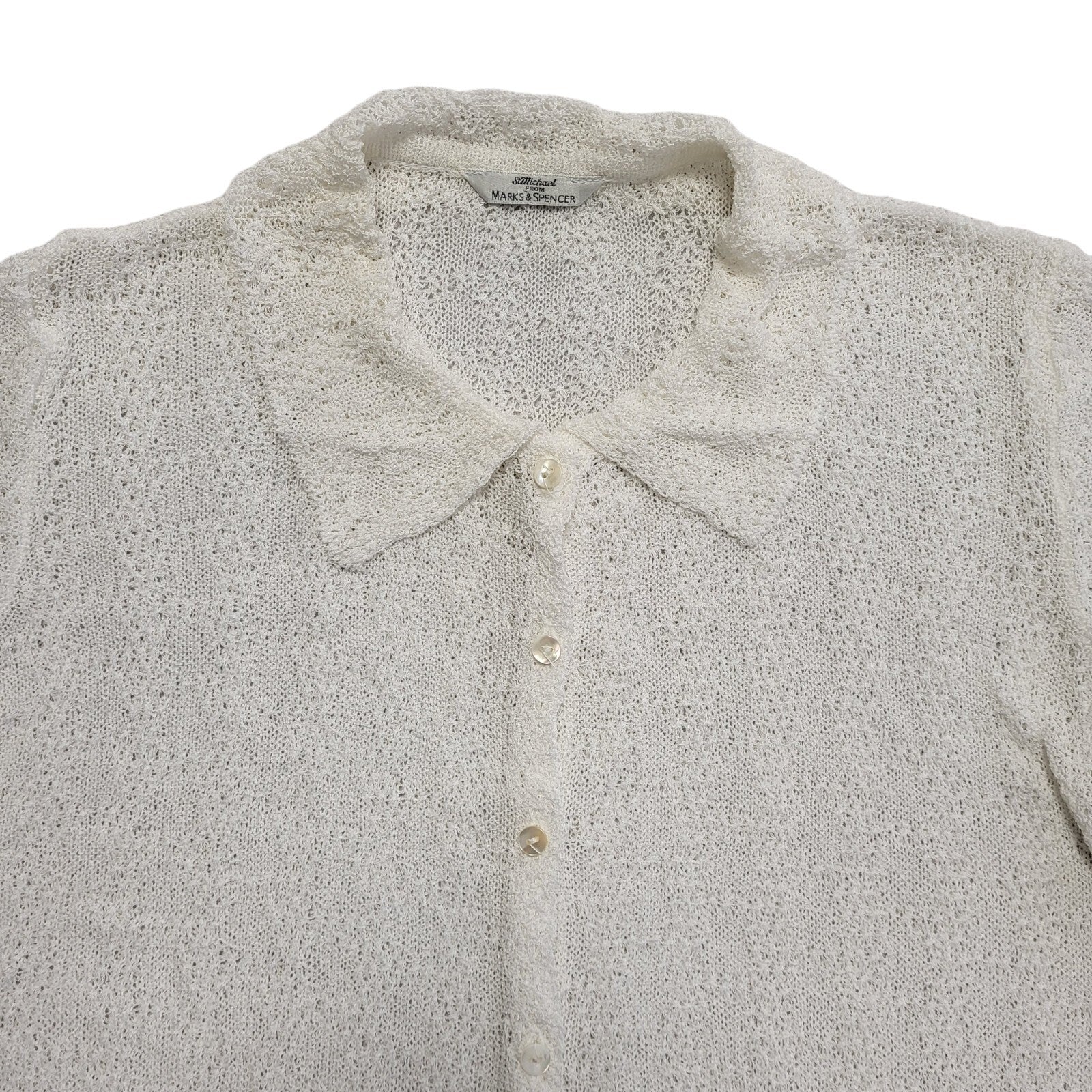M&S Vintage 90's White Button Collared Cardigan Womens UK 18