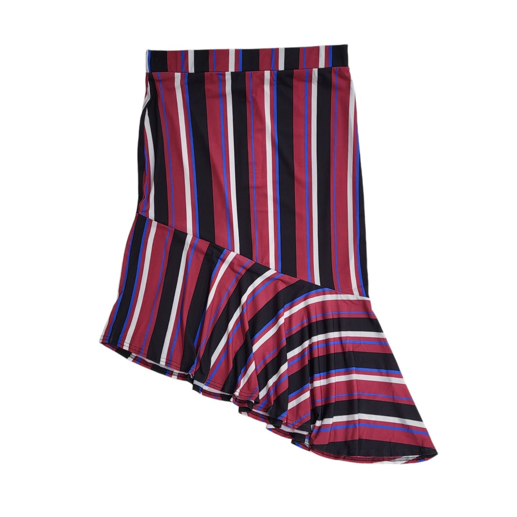 Lipsy Y2K Multicolour Asymmetrical Striped Ruffle Midi Skirt Women's Size 14 W32