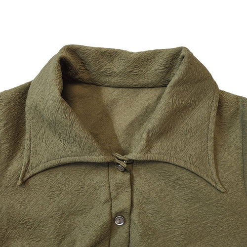 70s Vintage Green Collared Short Sleeve Daywear Dress Women's Size 10/12 Eu 40