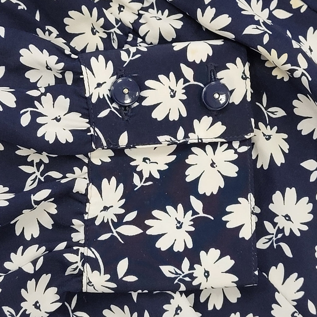 Gerard Pasquier French 80s Navy & White Floral Collared Dress Women's 14