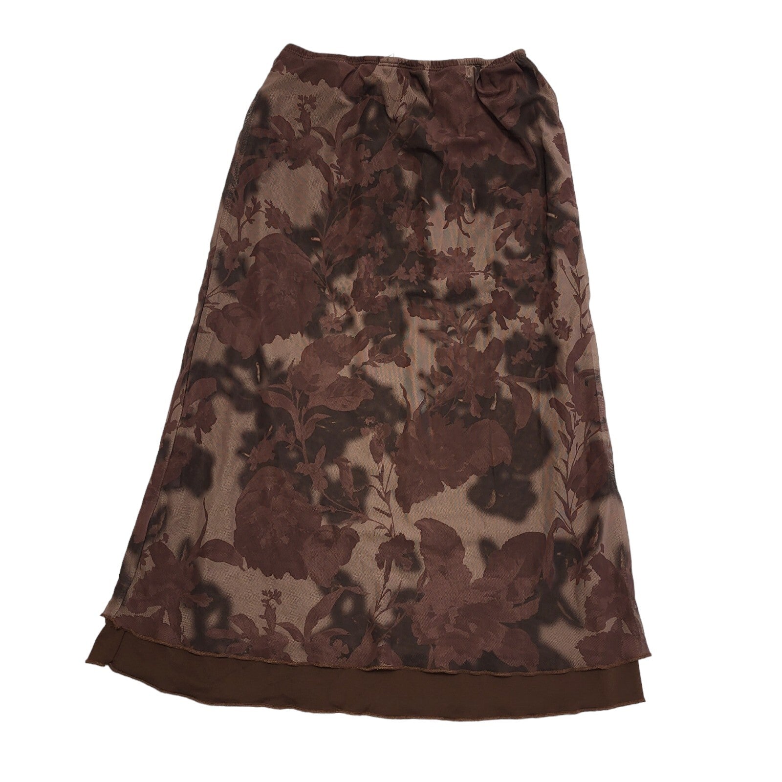 Vintage Brown Floral Midi Skirt Womens UK Size Large