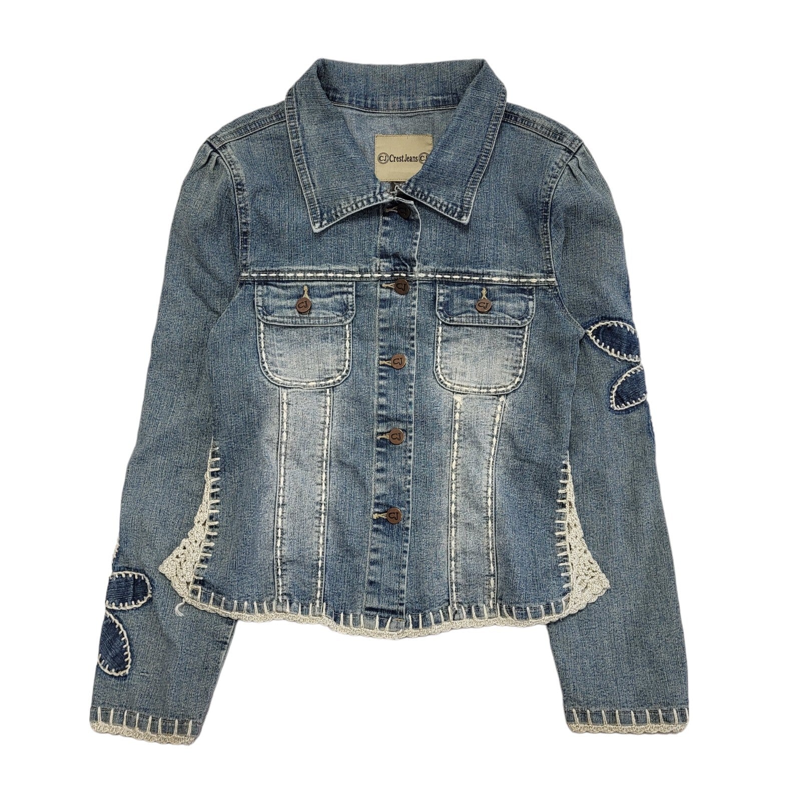 Crest Jeans Dark Blue 90s Vintage Button Denim Jacket Uk Women's Size M
