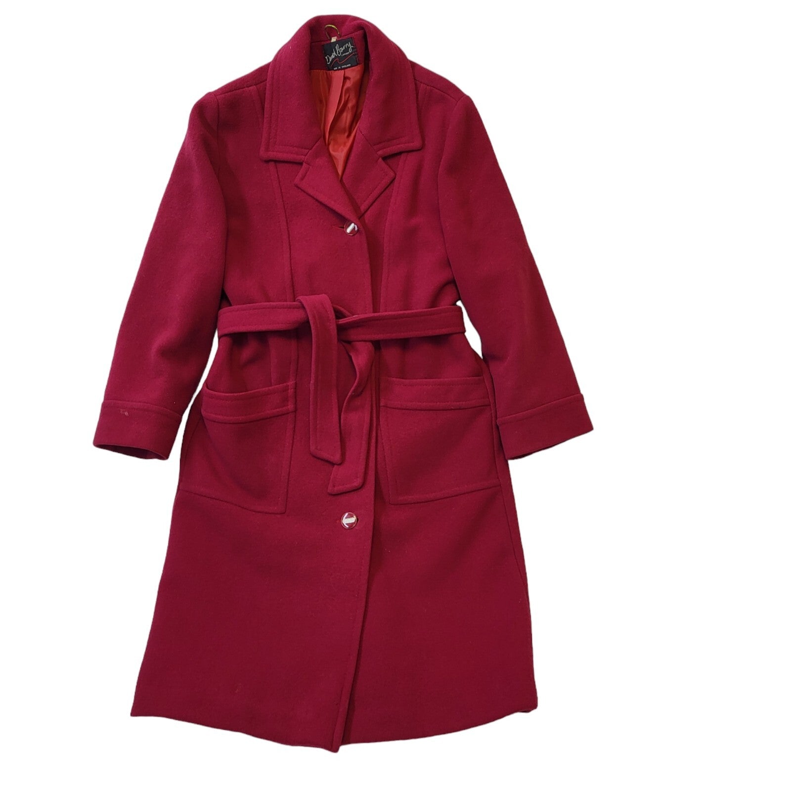 David Barry Vintage 70s Dark Pink Belted Formal Coat Women's Size 12