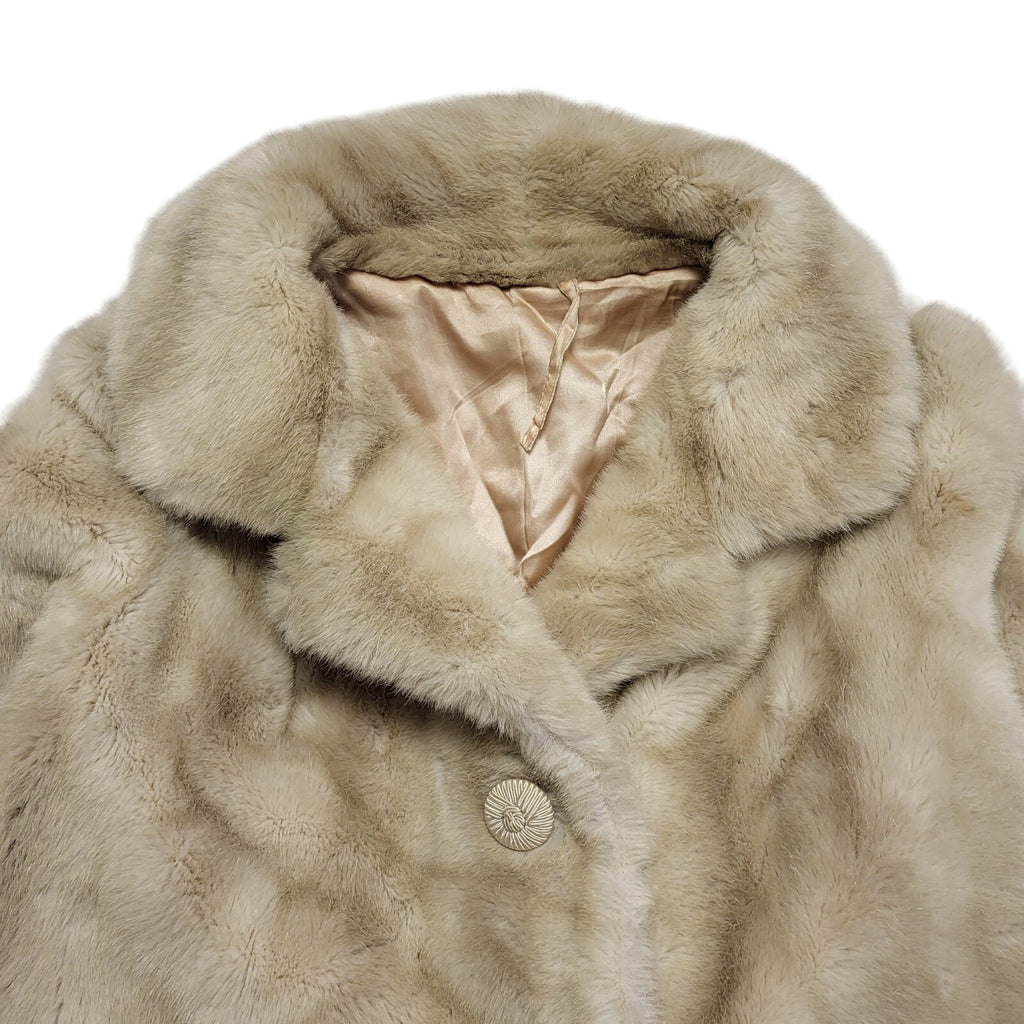 Allander House Of Fraser 80s Vintage Beige Faux Fur Jacket Uk Women's Size 16-18