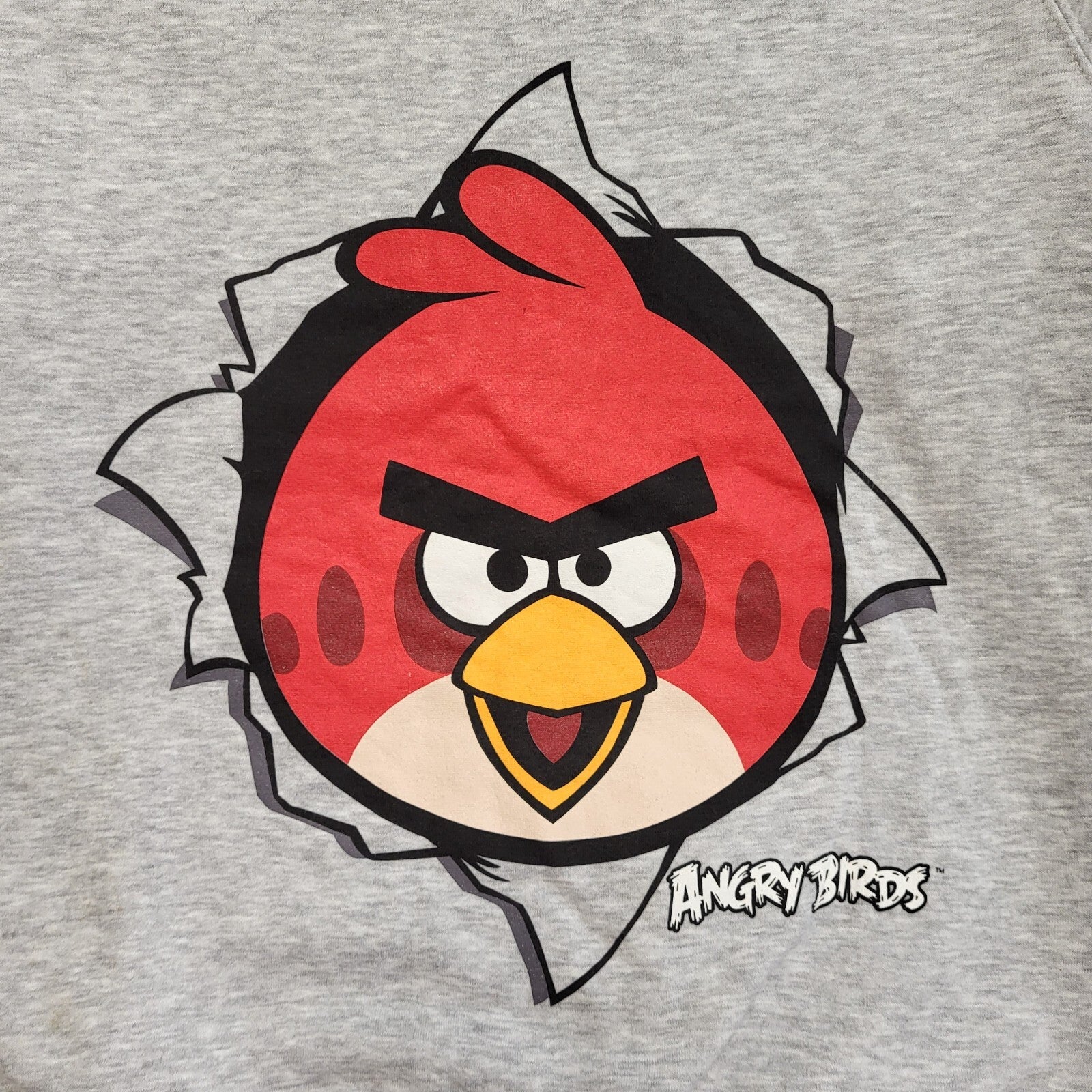 Fruit Of The Loom Grey Angry Birds Sweatshirt Vintage Y2K Boys Age 14-15 Years