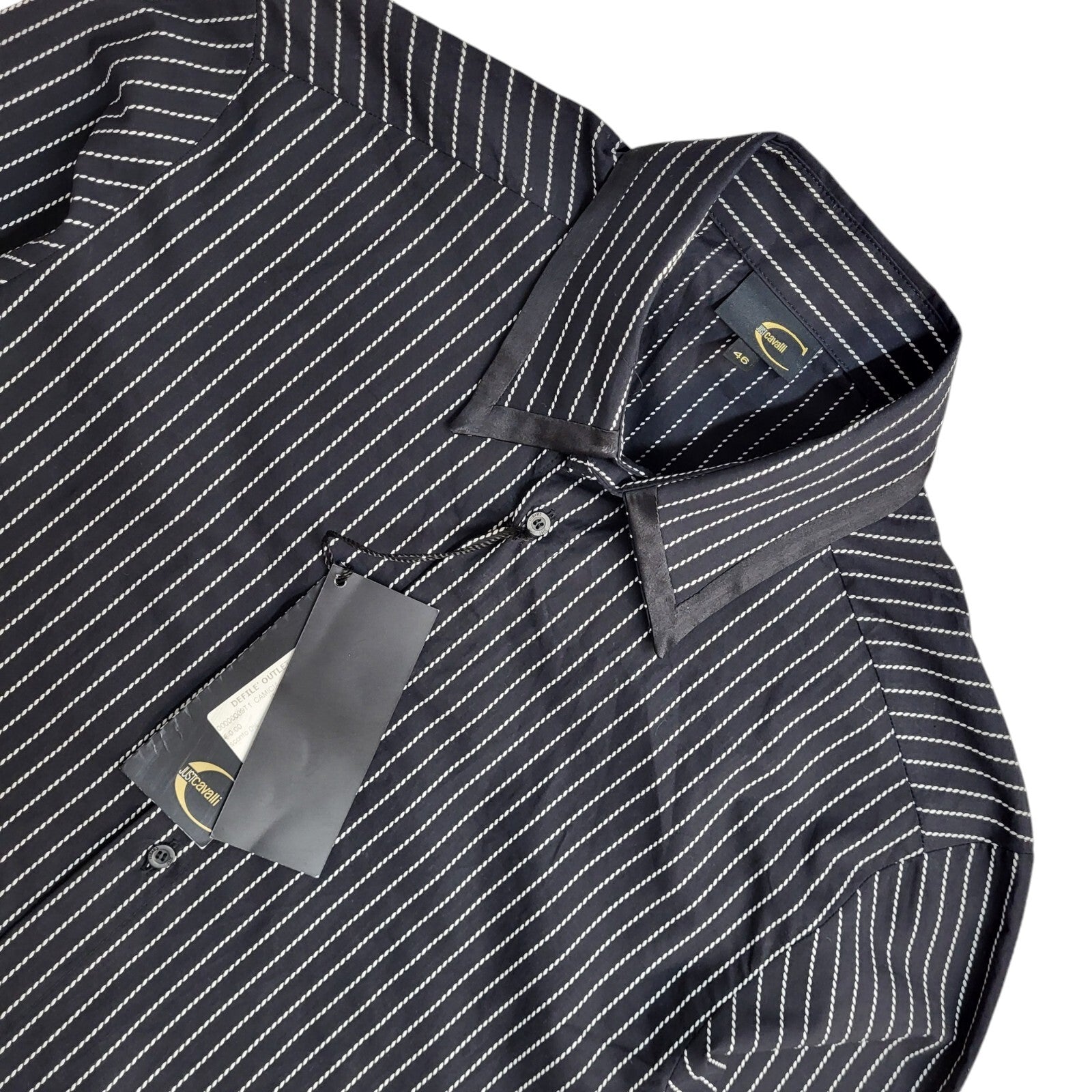 Just Cavalli Vintage 90's Black Striped BNWT Long Sleeve Shirt Men's UK S
