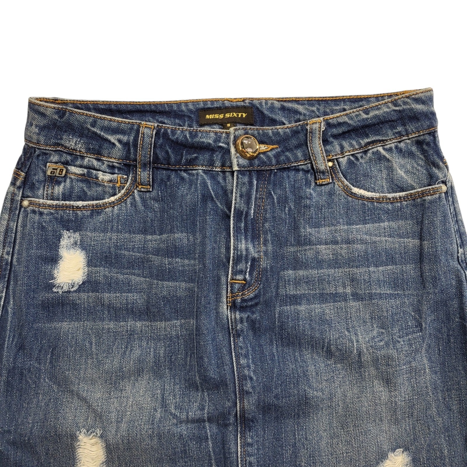Miss Sixty Vintage Y2K   Blue Denim Straight Knee Length Skirt Womens UK S W26