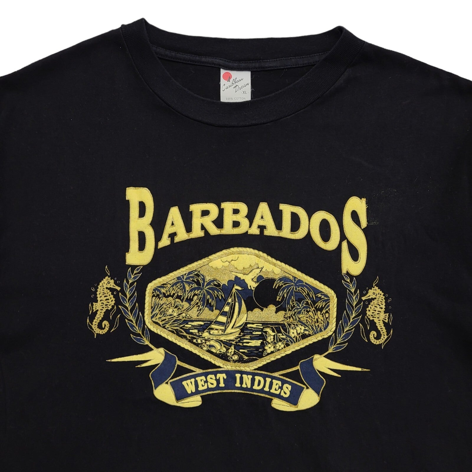 Caribbean Dream Vintage 90s Black Barbados Short Sleeve T-Shirt Mens Size XL