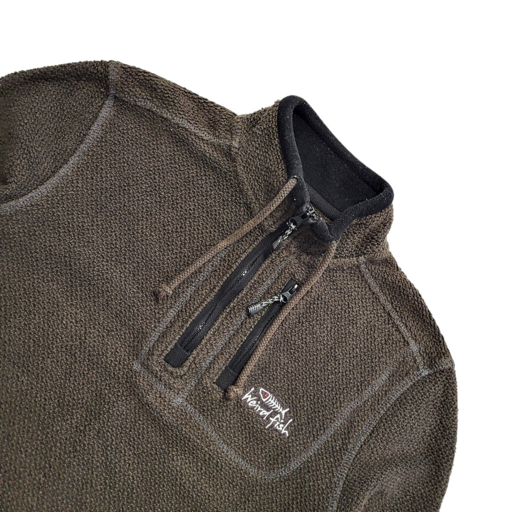 Weird Fish Vintage Y2K Brown 1/4 Zip Sweatshirt Mens UK M