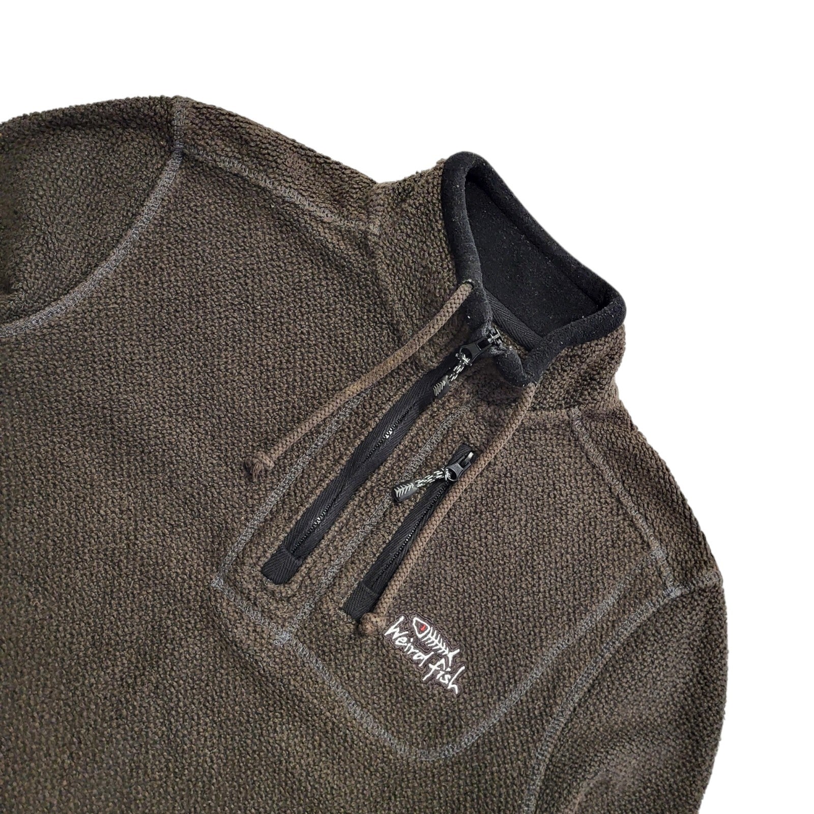 Weird Fish Vintage Y2K Brown 1/4 Zip Sweatshirt Mens UK M