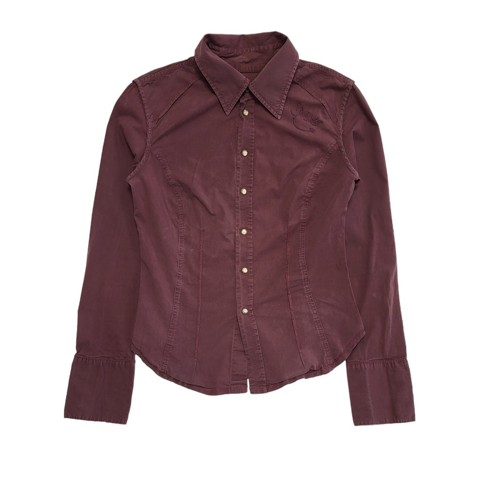 Diesel 90s Vintage Maroon Pearl Snap Long Sleeve Shirt Womens Size M