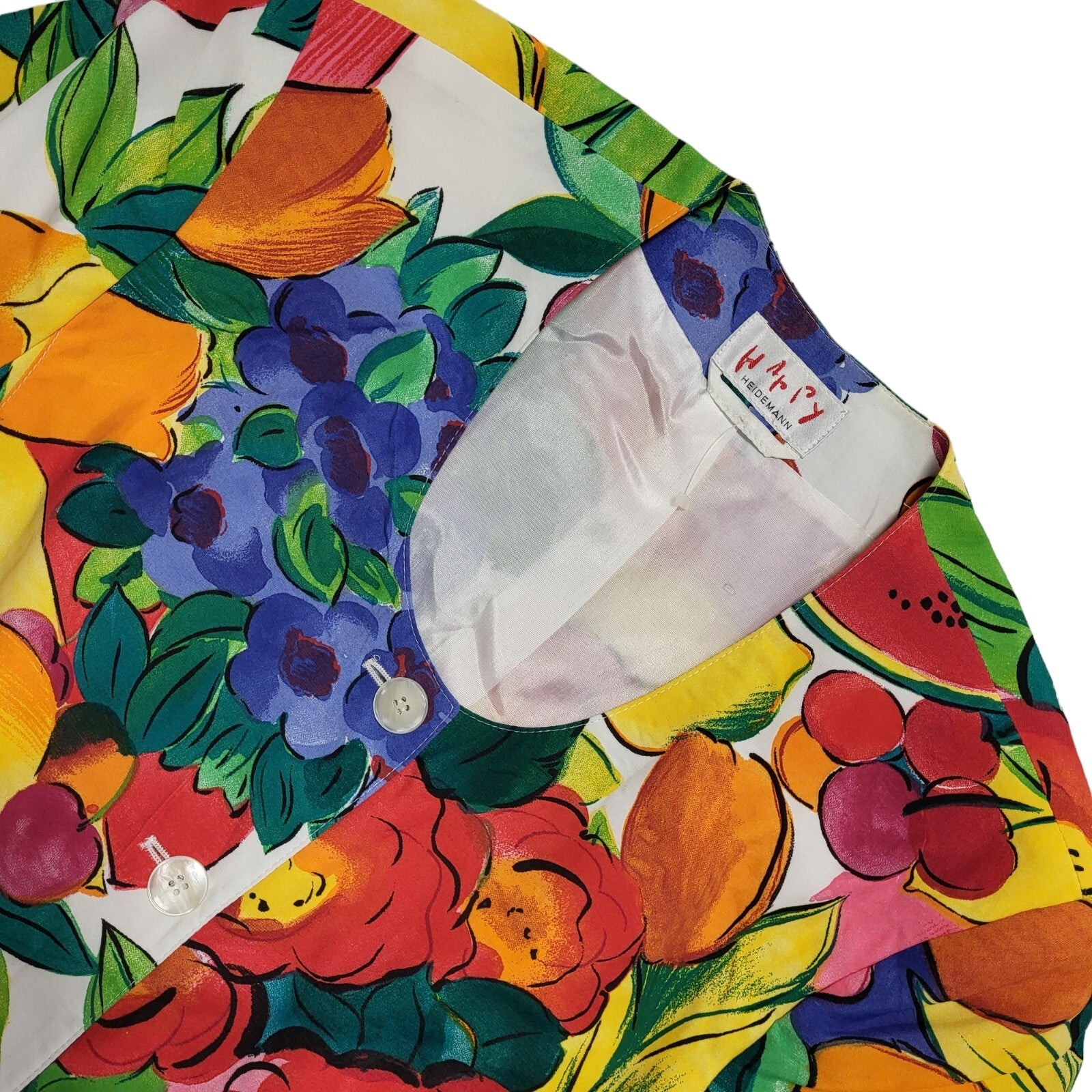 Happy Vintage 80s Short Sleeve Button Up Floral Multicolored Blouse Womens UK 14