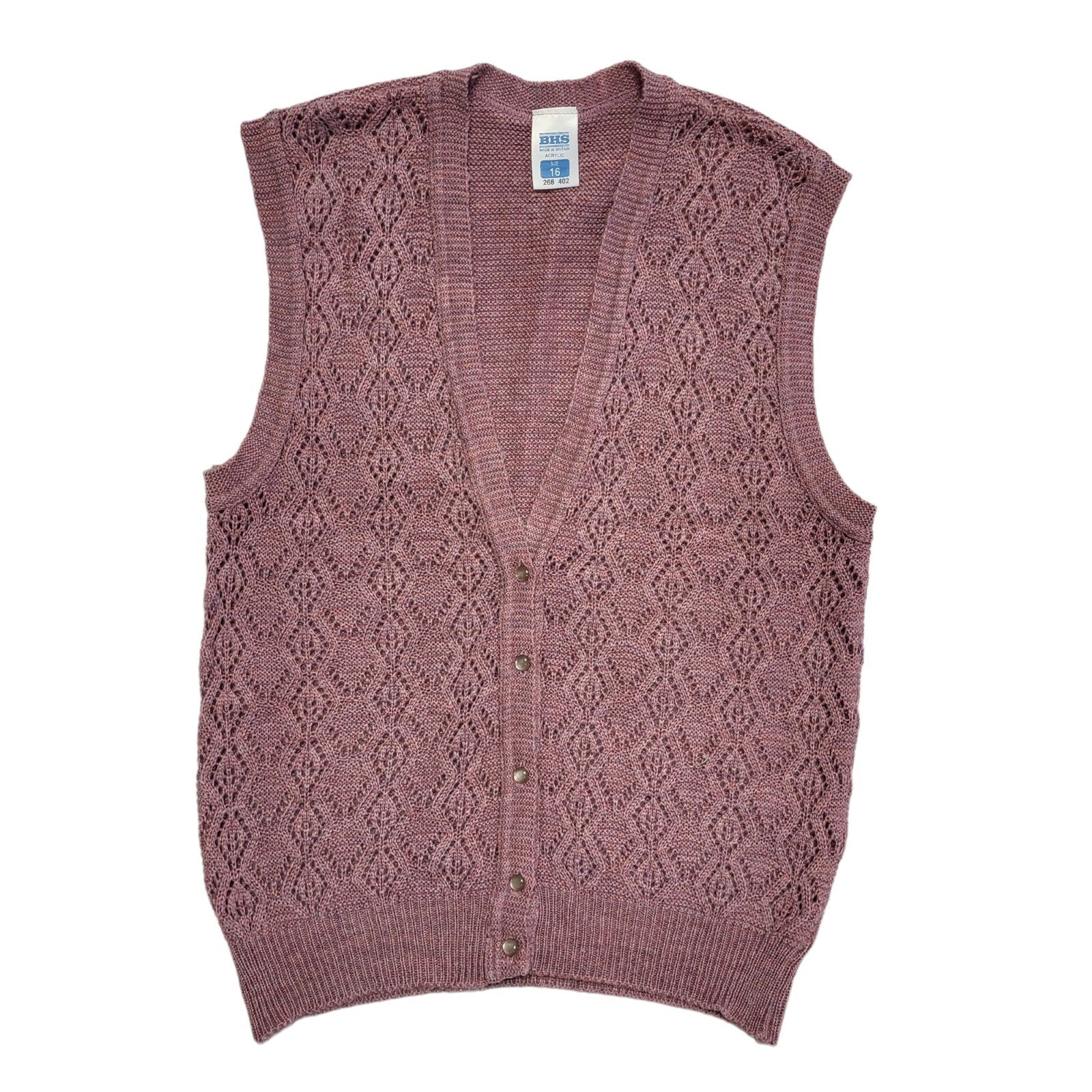 BHS Pink 80s Vintage Sleeveless Button Cardigan Uk Women's Size 16