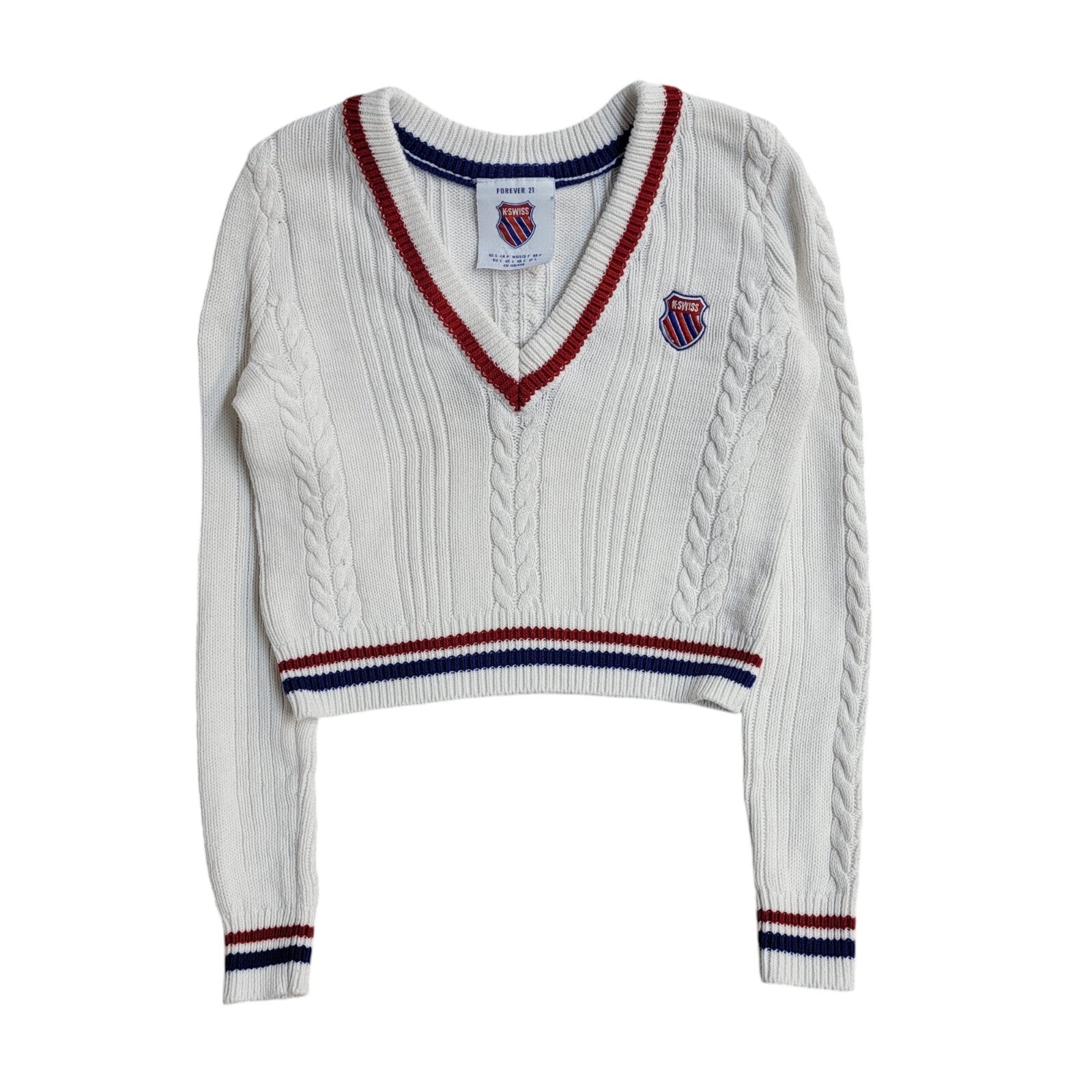 Forever 21 Vintage Y2K White V-Neck Jumper UK Women's Size Small