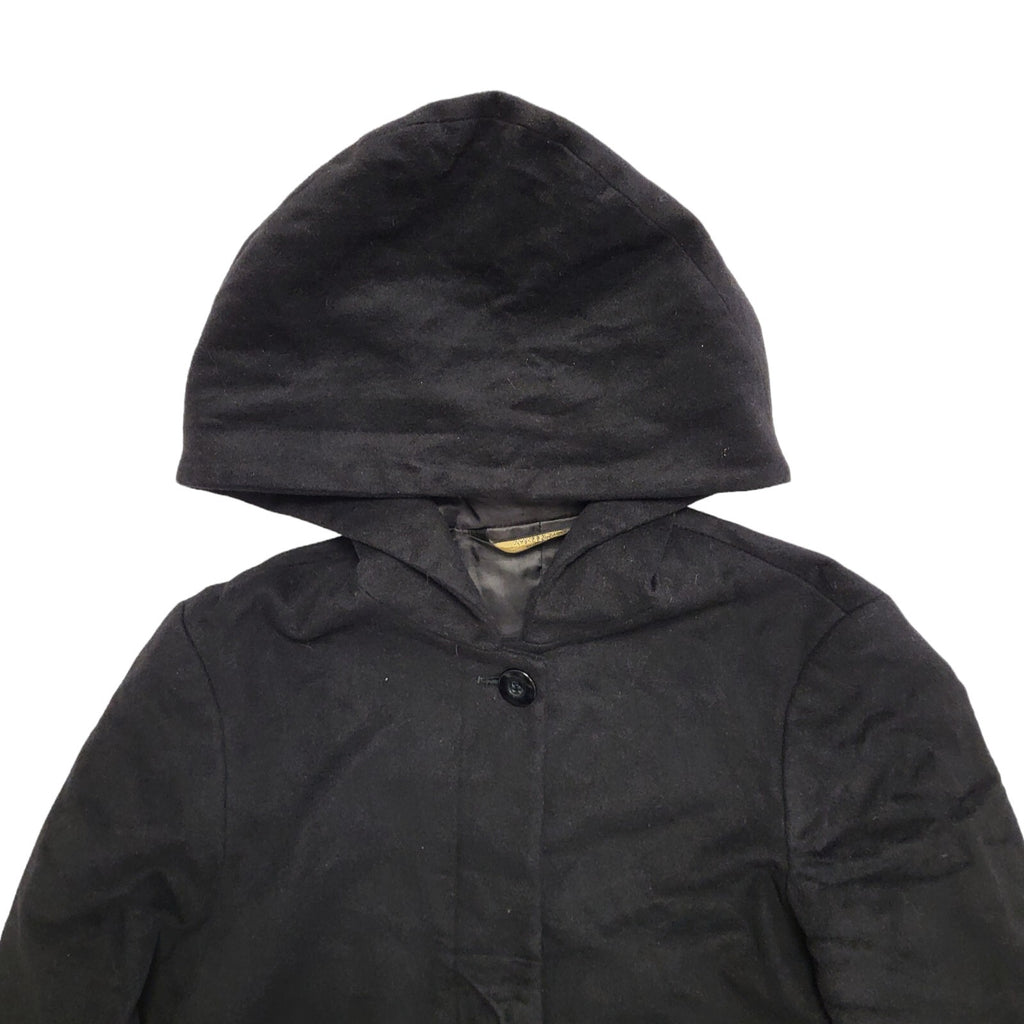 Marks & Spencer 90s Vintage Hooded Black Coat Women's Size 10