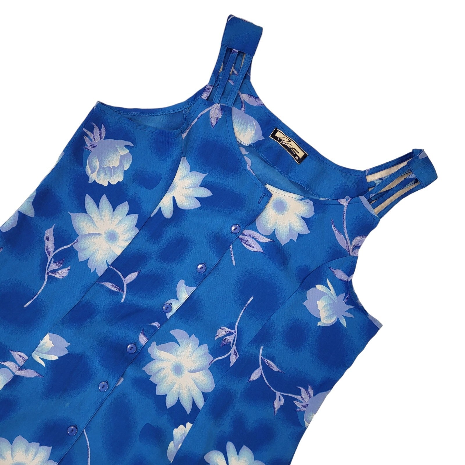 Vintage 70s Blue Floral A-Line Dress Uk Women's Size XL