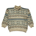 Vintage 80's Beige & Green Roll Neck Jumper Mens UK Size L