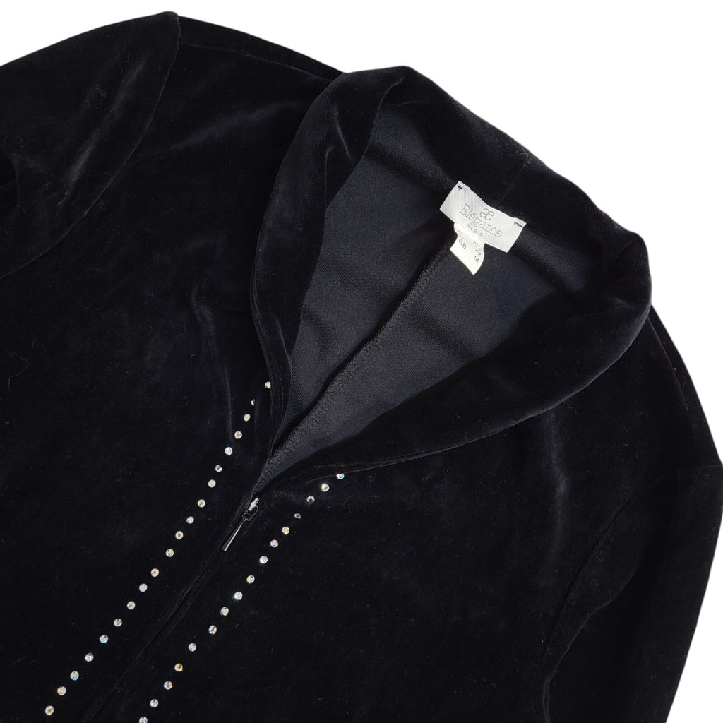 Elegance 90s Vintage Black Velvet Diamante Jacket UK Women's Size 14