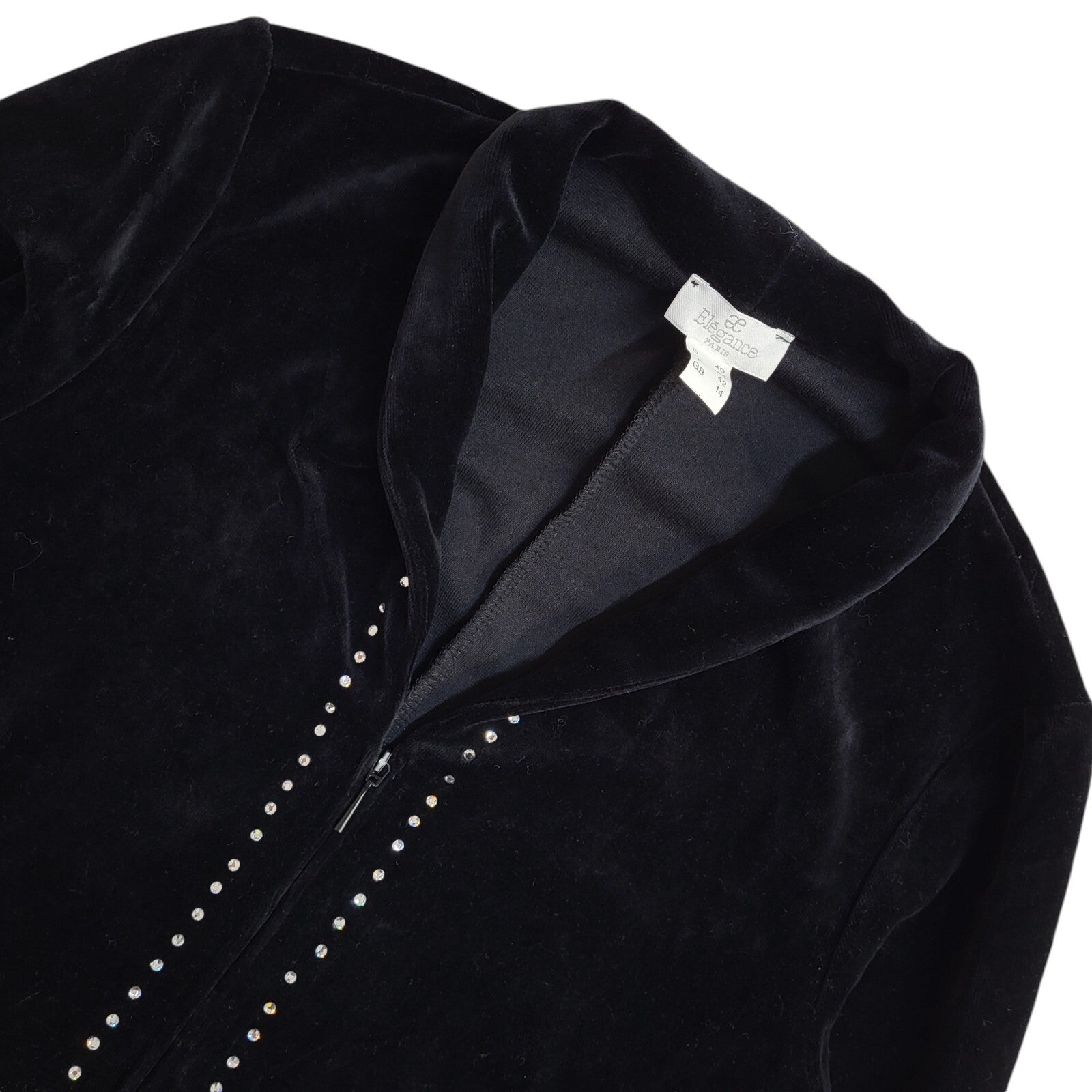 Elegance 90s Vintage Black Velvet Diamante Jacket UK Women's Size 14