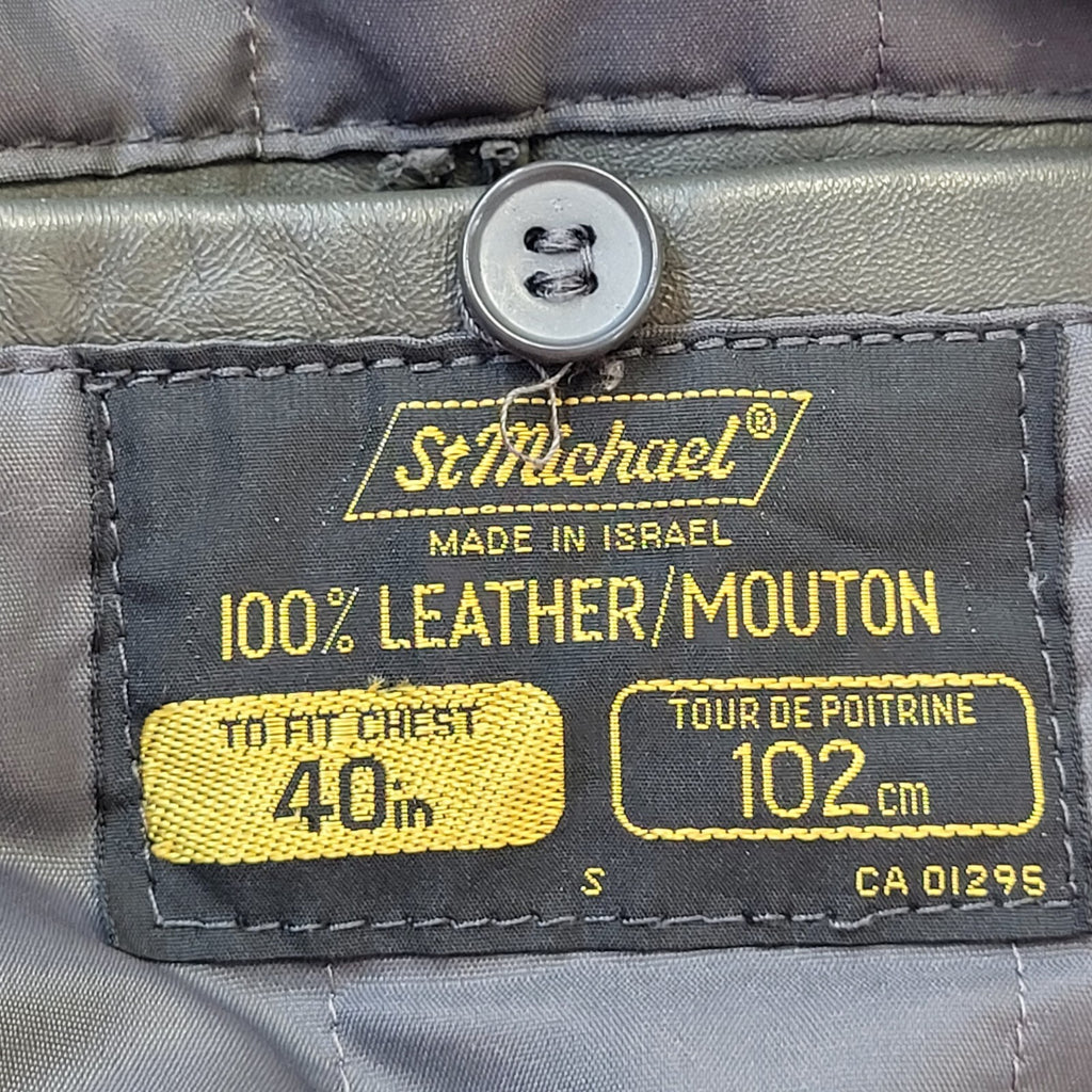 St Michael 80s Vintage Grey t Zip Fasten Leather Jacket Men's Size Medium